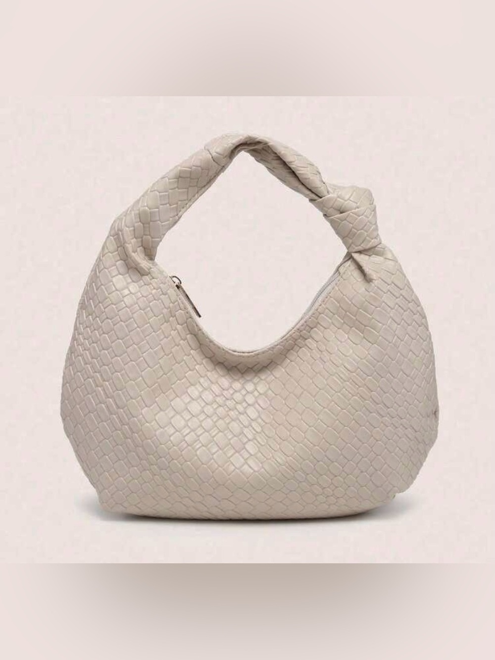 SHEIN Handbag Top Knot Handle Crescent Slouchy Light Taupe Beige Faux Woven NEW